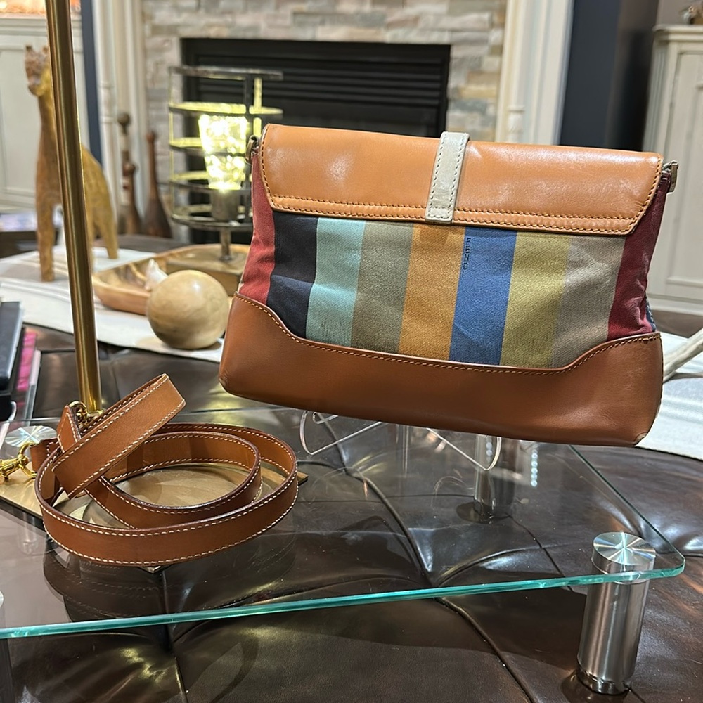 Fendi Multicolor Striped Canvas and Tan Leather Shoulder Bag - Picture 4 of 16